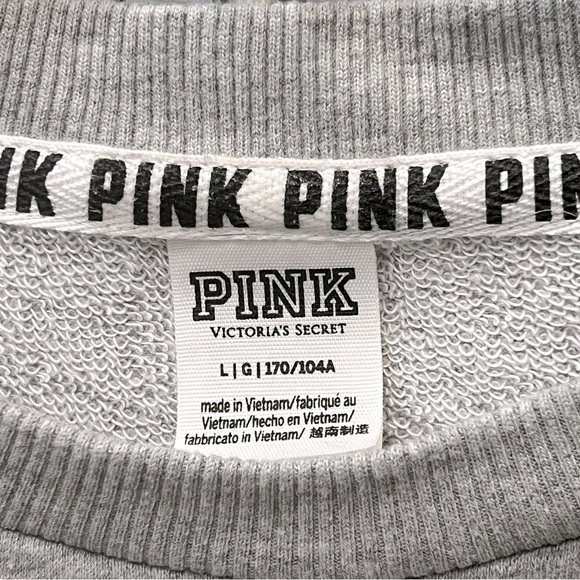 PINK Victoria’s Secret Gray Puffed “PINK” Crewneck Sweatshirt - Picture 3 of 7